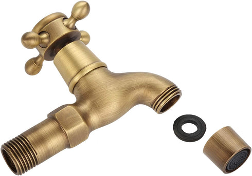 Wall Mounted Faucet, Vintage Solid Brass Single Cold Antique Lever Handle Water Tap for Kitchen Sink Laundry Utility