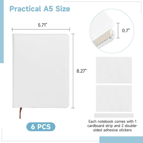 Lnrueg 6 Pcs A5 Sublimation Notebook - Blank Journal, 100 Pages, Hardcover for Note Taking and Diary Writing