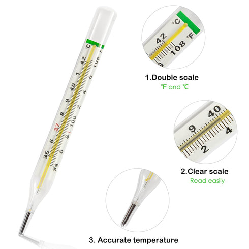 HARIKA LIFE 2PCS & Mercury Free Thermometer for Armpit - Clinical Glass Temperature Test for Fever -Classic Non Digital