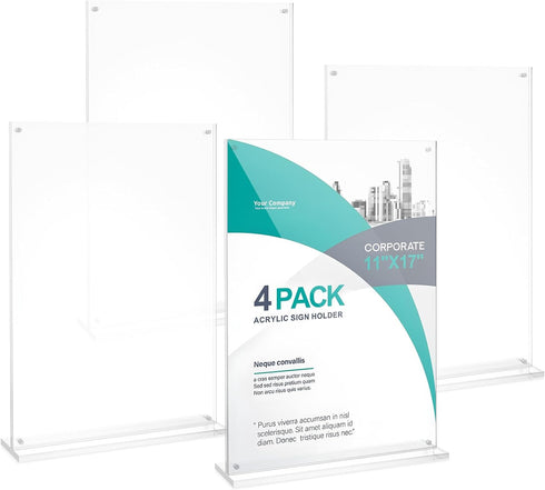 Truxwal 11x17 Acrylic Sign Holder Table Top with Magnetic Corners, 4-Pack Quick Change