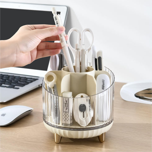 Rotating Pencil Holder, Multi-Compartment Desk Organizer, Stylish Storage Solution for Home Offices, Classroom, Art