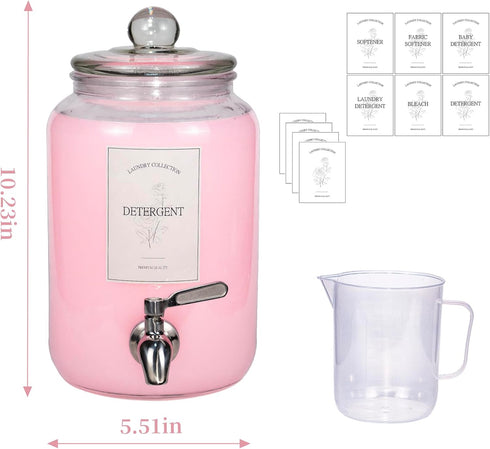 ChildLike Cups,108oz Storage(1) Large Liquid Laundry Detergent Dispenser with Spigots and Measuring Leak-Proof Glass