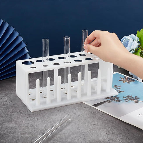 OLYCRAFT 19 Hole Plastic Test Tube Holder, 8~31mm Hole White Test Tube Rack with 8Pcs Drying Pins