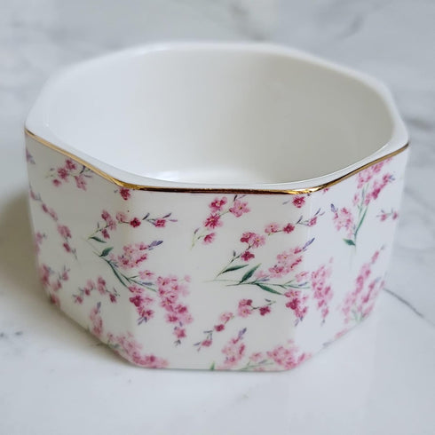 Ceramic Paper Clip Holder with Gold Line, Cute Floral Pattern Desk Organizer for Office Binder Clip Holder