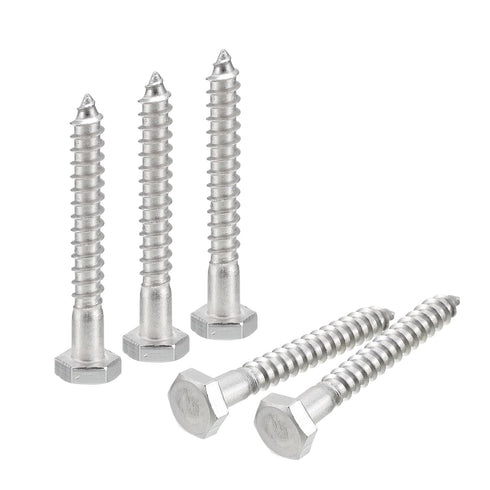 uxcell Hex Head Lag Screws Bolts, 30pcs 1/4" x 2" 304 Stainless Steel Partial Thread Wood Screws