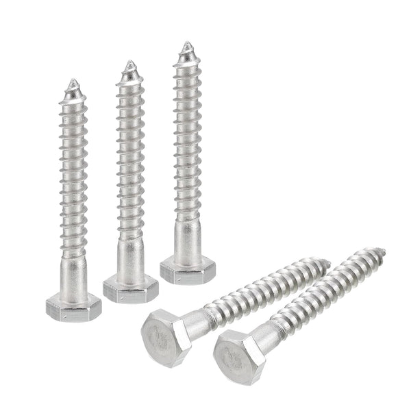 uxcell Hex Head Lag Screws Bolts, 30pcs 1/4" x 2" 304 Stainless Steel Partial Thread Wood Screws
