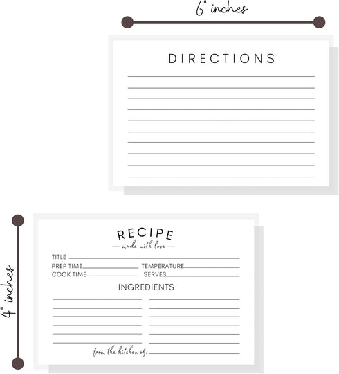 Recipe Instruction Cards: 50 Postcard Size 4 x 6” Index Cards for Kitchen Supplies and Gifts