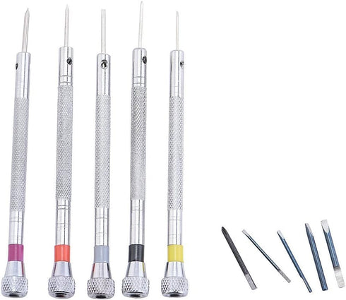 5 pc Precision Screwdriver Set for Eyeglasses, Jewelry, and Watch Repair Tools with 5 Extra Blades