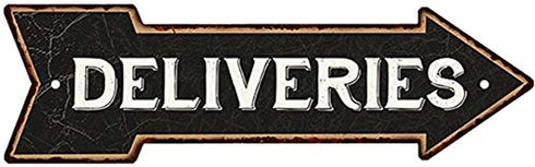 Delivery Sign Right Arrow Vintage Package Deliveries Plaque, 5x17 Metal Drop Off Parcel Here