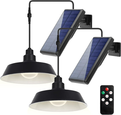 Solar Powered LED Pendant Lights with Remote (2 Pack), Adjustable Solar Panel