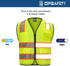 9 Pockets High Visibility Class 2 Safety Vest with 2 Inch Wide Reflective Strips, Zipper Construction Work Vest for Men