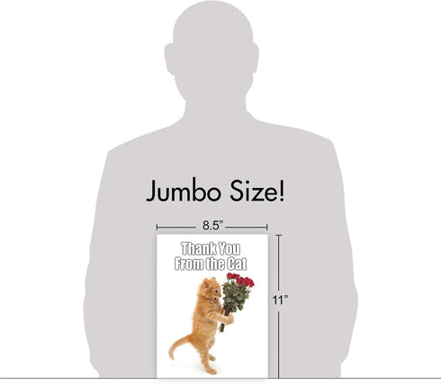 NobleWorks Jumbo Thank You Greeting Card - Cat Design, 8.5 x 11 Inch with Envelope (1 Pack)