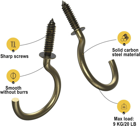 RELBRO 1-1/4 Inch Metal Screw Hooks, Bronze, 50 Pcs Cup Hooks