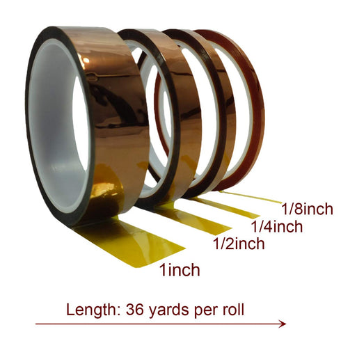 TAPEGO High Temperature Resistant Tape, Polyimide Kapton Tape for Electronics Masking Soldering, 1/8inch, 1/4inch,