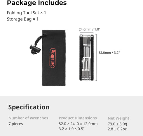 SMALLRIG Folding Tool Set with Screwdrivers and Hex Key Wrenches, Seven Functional Tools Included (Black) - 4681