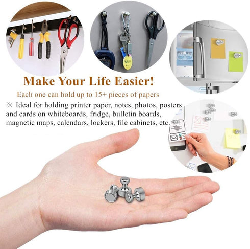 Rakizbe Refrigerator Magnet Push Pin, Brushed Nickel Steel Fridge Magnets, Magnetic Pushpins for Whiteboard, Office,