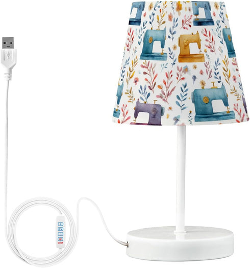 Krafig Colorful Sewing Machine Florals Table Lamp Nightstand Lamp with Linen Fabric Lamp Shade Night Light Bedside Desk