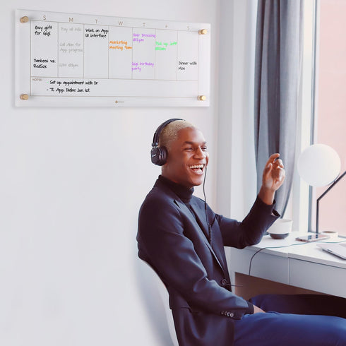 Clear Glass Weekly Dry Erase Calendar, Non-Magnetic Whiteboard for Wall, 7 Day To Do List, 23x9.5", 4 Markers