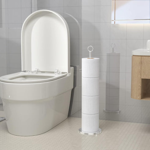 Toilet Paper Holder Stand, Free-Standing Stainless Steel Storage for Bathroom and Toilet Spare Rolls
