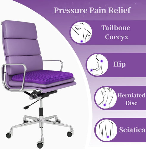 Gel Seat Cushion for Long Sitting, Double Thick Office Desk Cushion for Back, Hip, Sciatica Pain Relief, Cooling Game