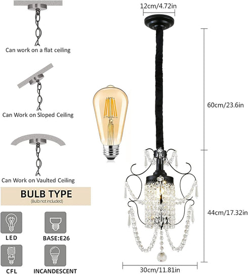 1-Light Mini Crystal Chandelier Chic Chandeliers, Antique Crystal Pendant Light Fixture Elegant Ceiling Light Fixtures