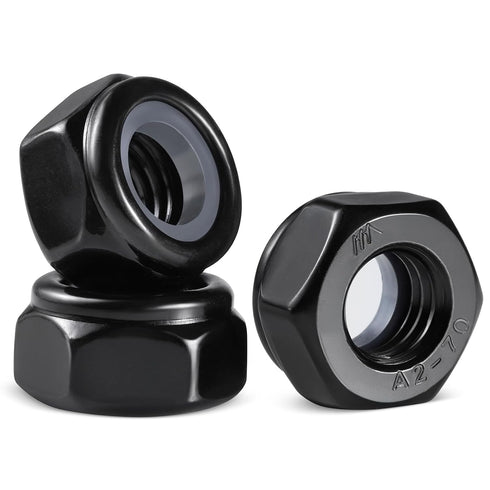 BNUOK 50Pcs M6-1 Lock Nuts, Nylon Insert Locknuts 304 Stainless Steel A2-70 Black