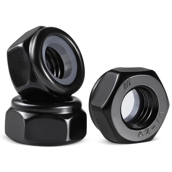 BNUOK 50Pcs M6-1 Lock Nuts, Nylon Insert Locknuts 304 Stainless Steel A2-70 Black