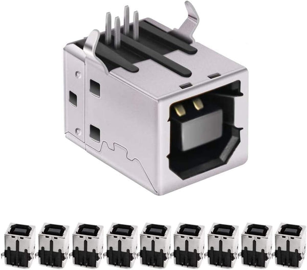 MXRS USB Female Type-B Port 4-Pin Right Angle PCB DIP Jack Socket 10 Pack