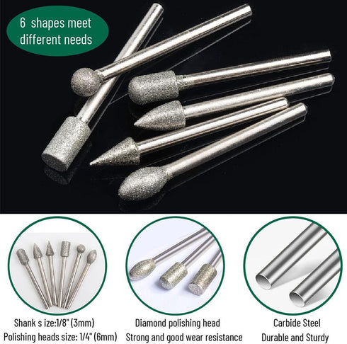 Stone Carving Set Diamond Burr Bits, 20PCS Polishing Kits Rotary Tools Accessories with 1/8 Shank For Carving, Engraving, Grinding, Polishing Stone, Rocks, Jewelry, Glass, Ceramics by shengbenhao
