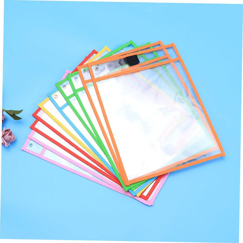 Set Grommet TEHAUX Dry Wipe Bag Pcs Reusable Dry Erase Pockets School Office with Corner Metal Marker Pen Holder Random