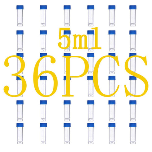 36PCS Cryo Tubes 5ml, Plastic Small vials with Screw caps Sample Tubes,PP Material ,with Silica Gel Gasket,Free from DNase, RNase, Human DNA