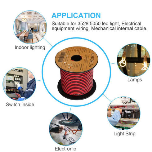 AOTORUA 100FT 14/2 14AWG 2 2 12V/24V Gauge Red Black Cable Hookup Electrical Wire, Conductor Color Flexible Parallel