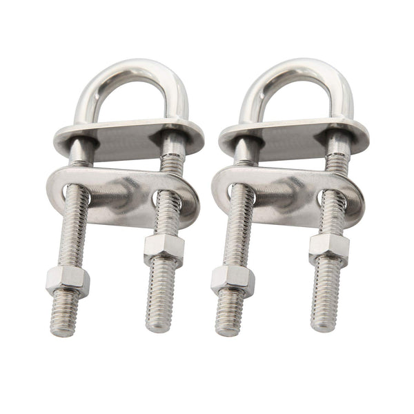 NovelBee 2-Pack 3/8" Stock Stainless Steel Stern Bow Eye U Bolt with Welding Plate, 4" Overall Length
