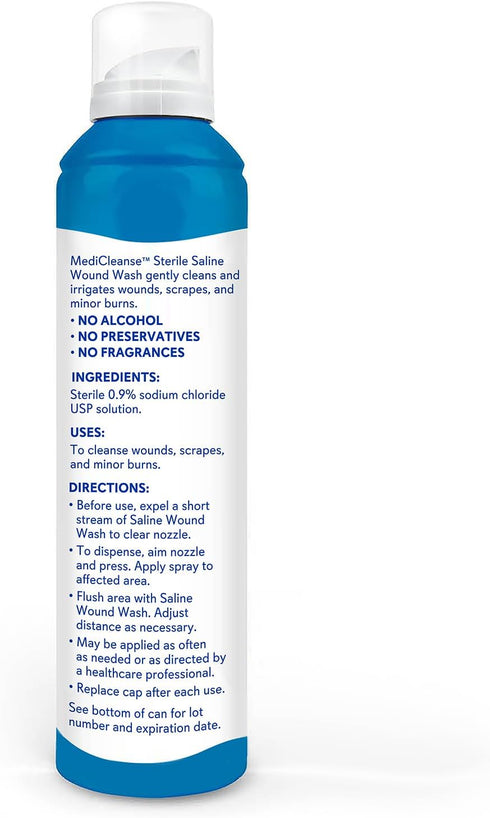 7.4 oz (Pack 3) MediCleanse First Aid Sterile Saline Wound Wash, Promotes Healing, No Stinging or Burning, of - Made