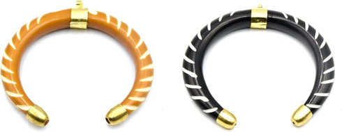3" Crescent Pendant | Acrylic Focal Pendant | Light Brown with White Slashed Crescent, Black with White Slashed