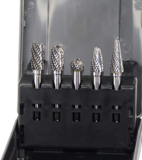 5pcs Carbide Burrs Set with 1/4'' Shank, Double Cut Tungsten Carbide Rotary Files for Die Grinder Metal Wood Carving