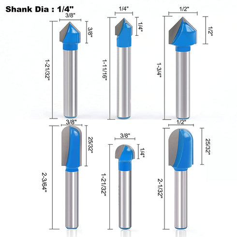 90 Degree V Groove and Round Nose Bit, Newdeli 1/4" Carbide 3D CNC Signmaking Lettering Engraving Router Bit, Woodworking Carving Cutting Tool