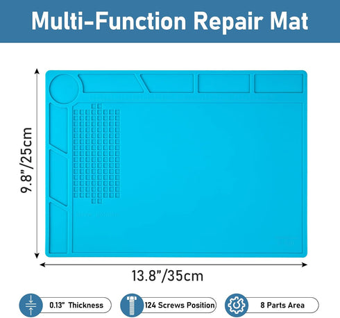 XOOL Blue Magnetic Silicone Work Mat - Heat Resistant Soldering Mat with Scale Ruler and Screw Position, 13.8''×9.8''