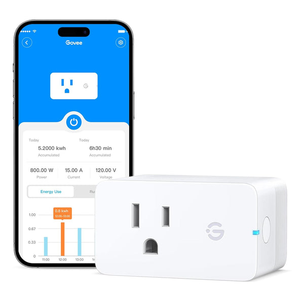 Govee Smart Plug with Energy Monitoring, WiFi Bluetooth Plug for Alexa and Google Assistant, 15A Smart Outlets