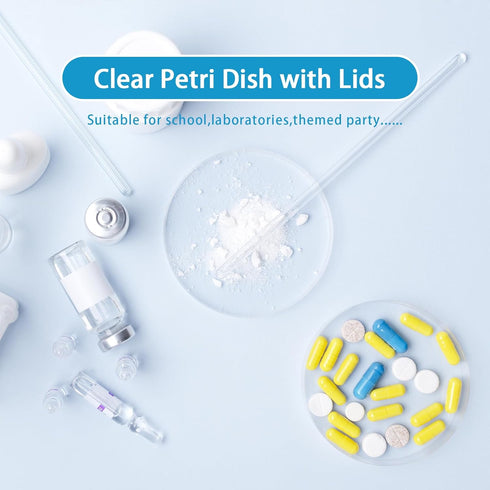 30Pack 90 x 15mm Plastic Petri Dishes, Culture Dishes with Lids for School and Laboratories