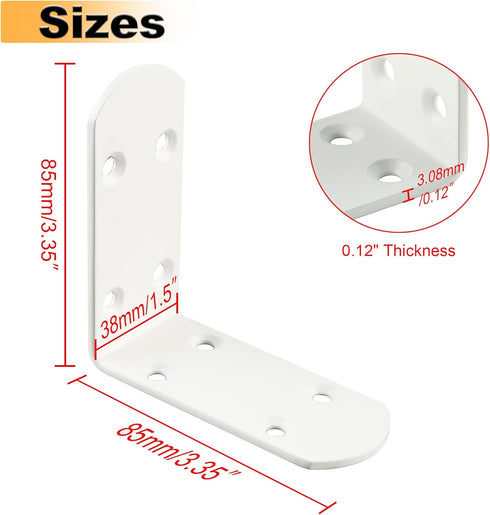 4Pcs 90 (3.35X3.35 Alise Shelf Brackets White, Stainless Steel Floating Shelf Brackets Corner Brackets, L Brackets
