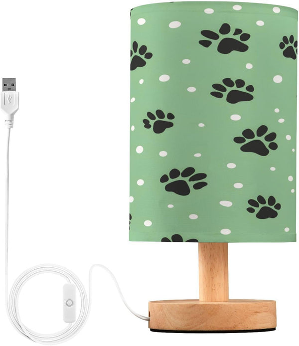 ALAZA Black Footprint Polka Dot Green Bedside Table Lamp with USB Port