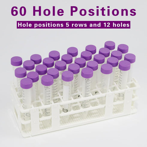 Plastic Test Tube Rack for 16mm Tubes, 60 Wells, White, Detachable (60 Hole)