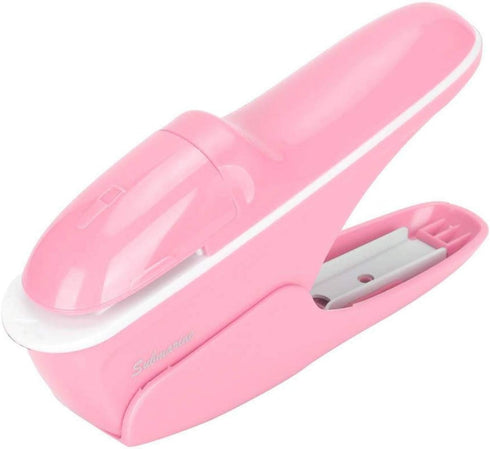Stapleless Stapler, Pink Staple Free Hand Tool for Office School, Comfortable Handle for Paper Binding