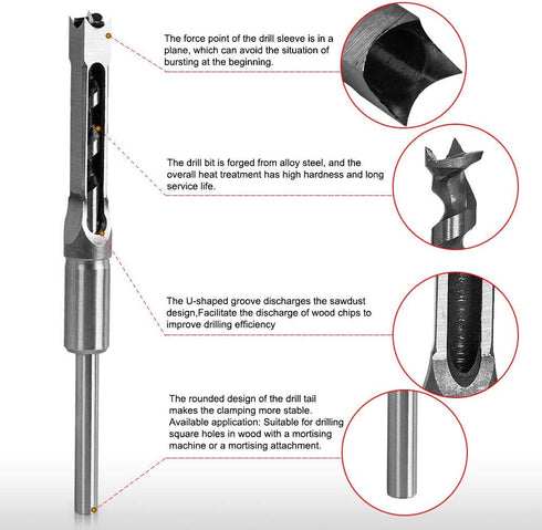 SaferCCTV 1/2 Inch Square Hole Drill Bit, Woodworking Mortiser Drill Bit, Hollow Chisel Mortise Drill Tool