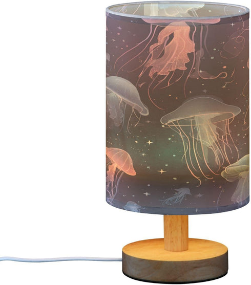 ALAZA Beautiful Jellyfish Bedside Table Lamp with USB Port for Bedroom Nightstand Lamps Night Light Linen Fabric Shade
