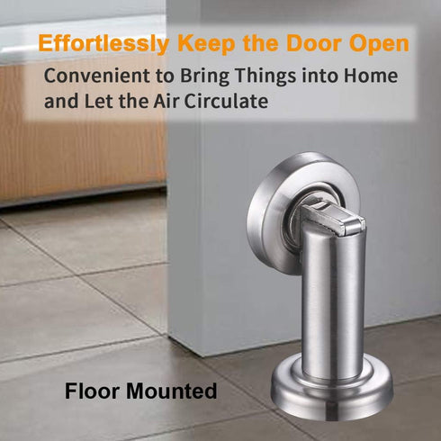 Magnetic Door Stopper, Heavy Duty Metal Door Holder with Magnet, Wall or Floor Mount, Brushed Nickel for Home Office
