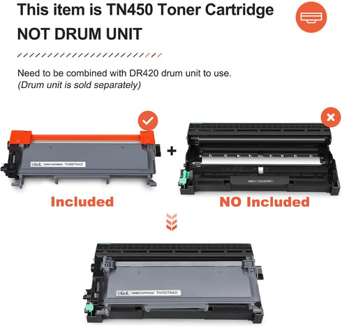 v4ink Compatible TN450 Toner Cartridge for Brother TN450, High Yield, 2 Packs