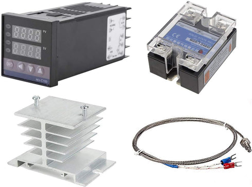 YXQ REX-C100 Temperature Thermostat Controllers, Digital Intelligent PID LED, 100-240VAC, K Sensor, 40A Solid State