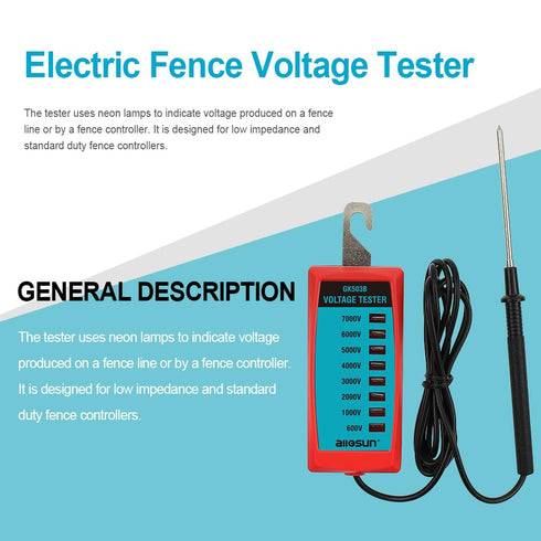 ALLOSUN GK503B NEON Electric Fence Voltage Tester, Max 7 kV, NOT LED